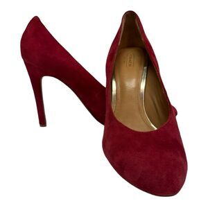 Coach Red Suede Leather Pointed Toe High Heel Pumps Classic Shoes